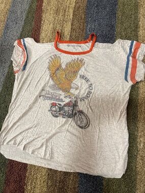 Women's White Graphic Eagle Motorcycle Tee with Red Trim 2XL